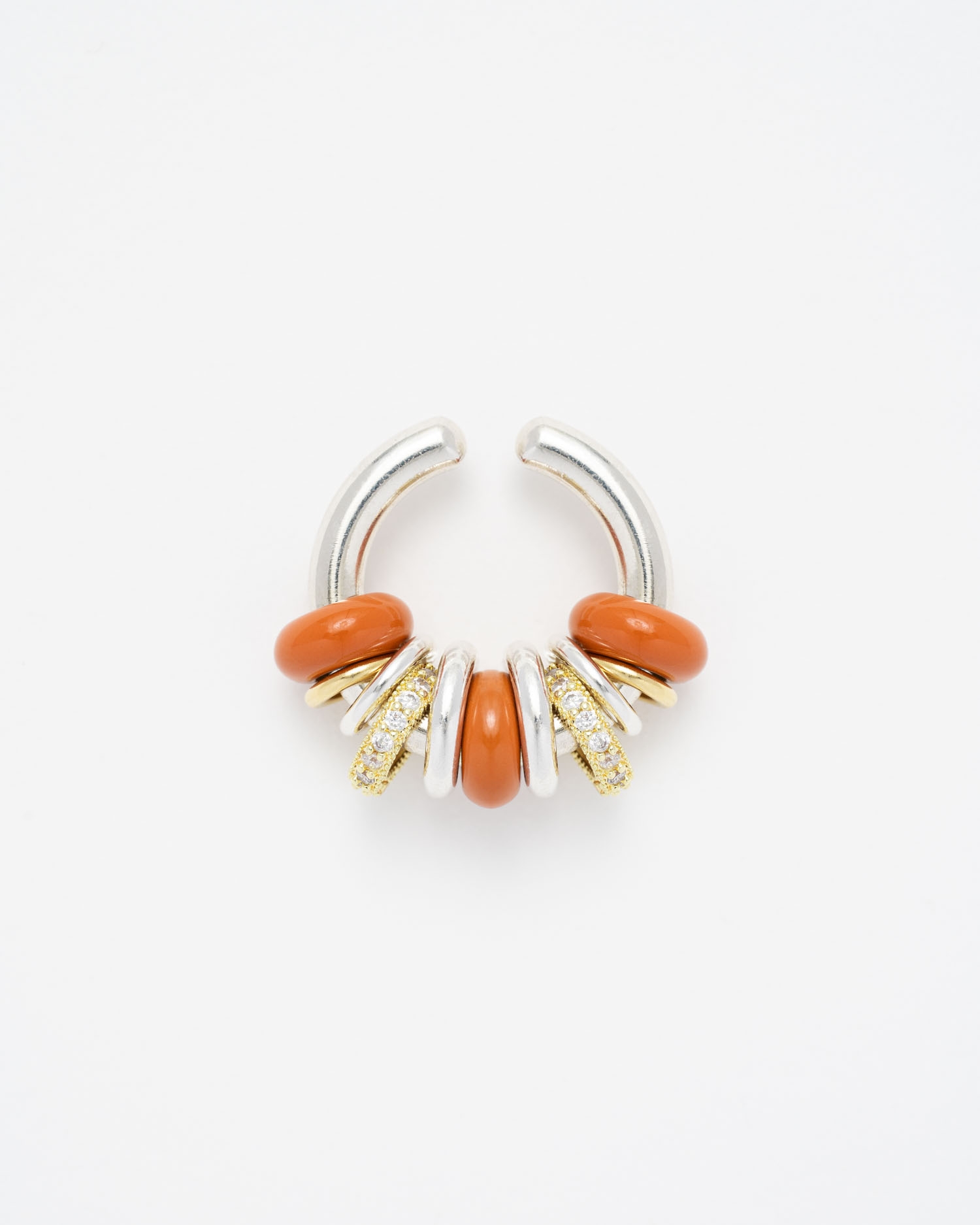 Earcuff Shiny Silver & Orange