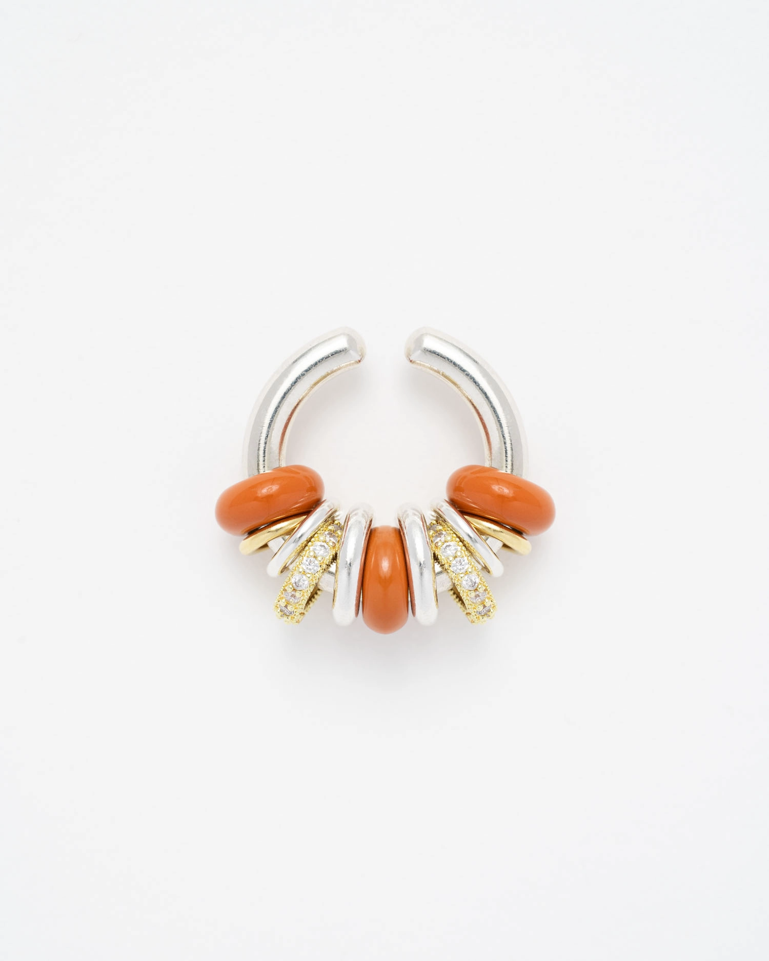 Earcuff Shiny Silver & Orange