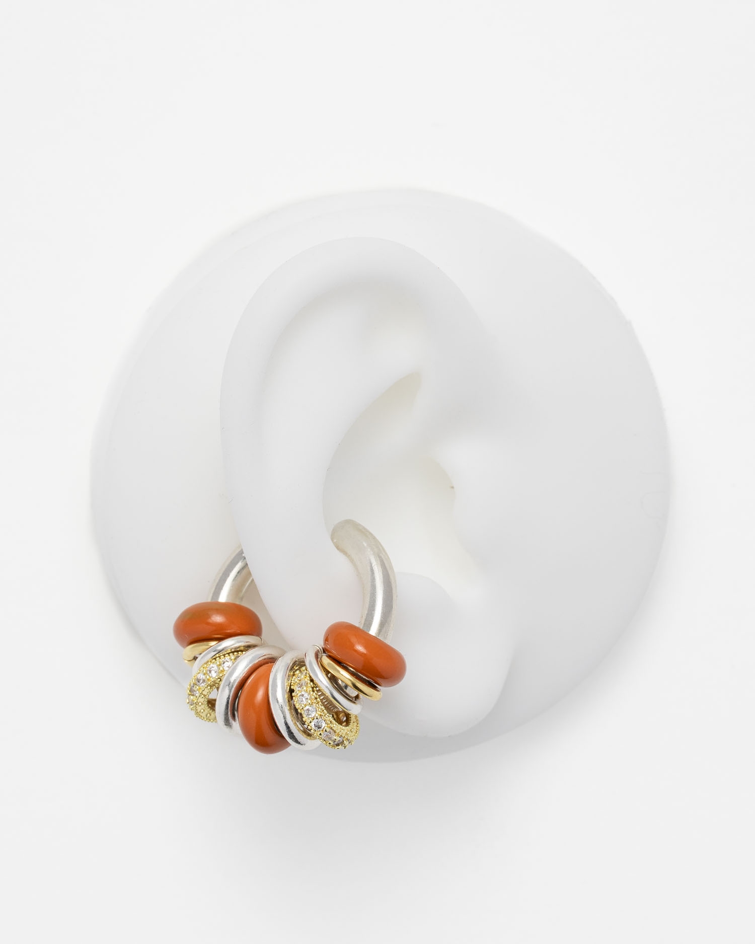 Earcuff Shiny Silver & Orange